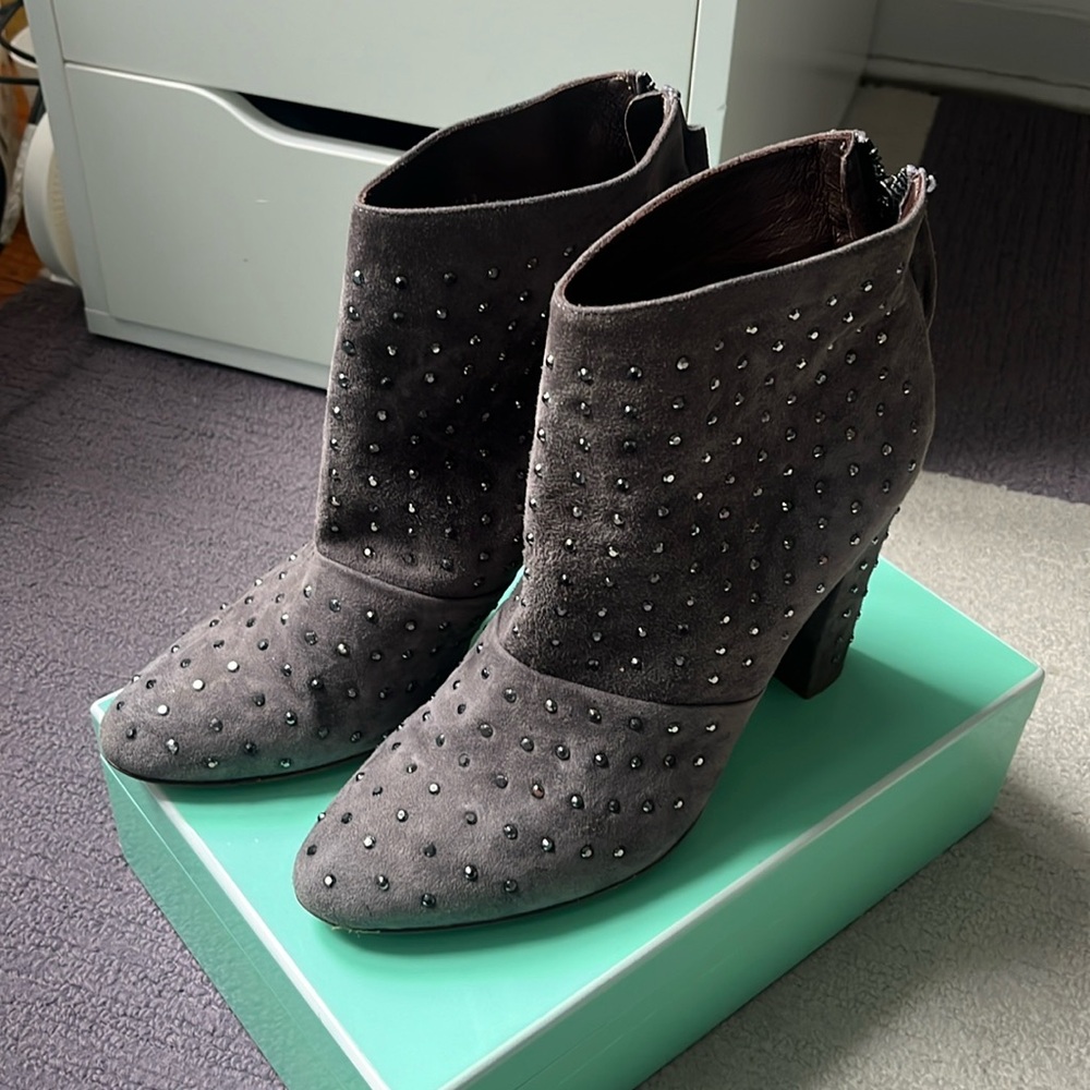 J. Crew Gray Rhinestone Booties